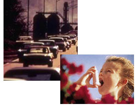 Traffic, and child with asthma inhaler